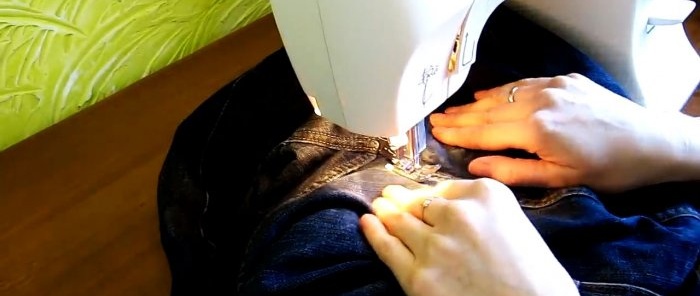 Jeans are sewn with tight zigzags