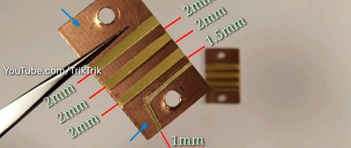 Sulle schede è necessario rimuovere il rivestimento in rame secondo lo schema proposto