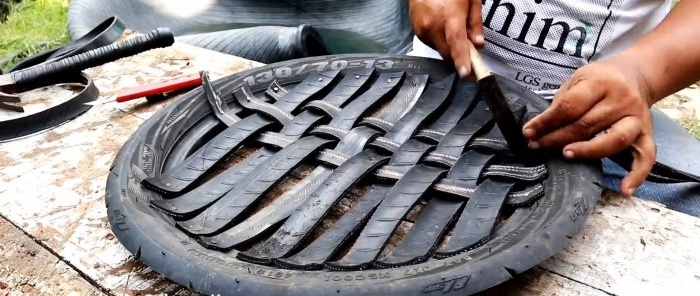 How to make a garden flowerpot from motorcycle tires