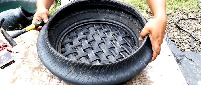 How to make a garden flowerpot from motorcycle tires