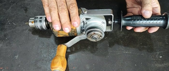 Hand drill from the gearbox of an old grinder