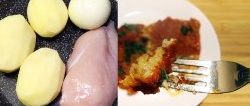 Гърди, картофи и лук - бърза вечеря в един тиган