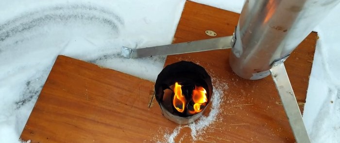 A simple stove being tested for a greenhouse or tent