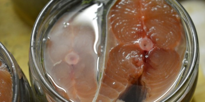 Enllauna casolana de salmó rosa en una olla a pressió