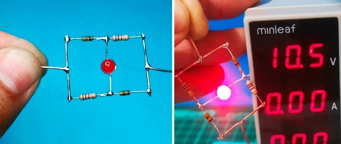 Låg batteriladdningsindikator utan transistorer med tydlig responströskel