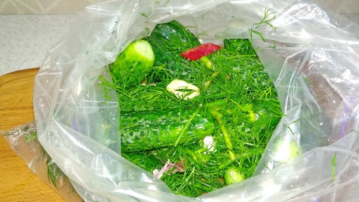 Cogombres cruixents lleugerament salats Preparació ràpida en bossa
