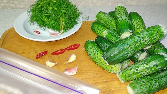 Crispy lightly salted cucumbers Quick preparation in a bag