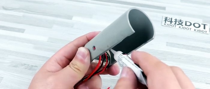 Do-it-yourself powerful cordless drill made from PVC pipe