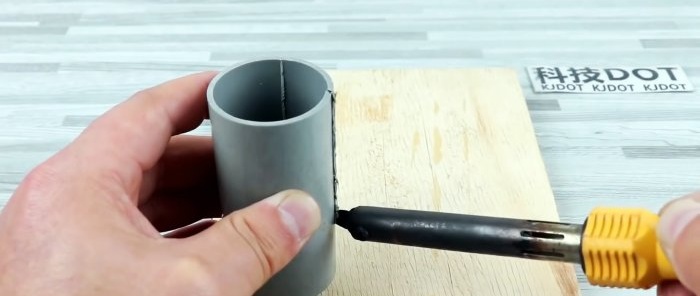 Izdariet pats jaudīga akumulatora urbjmašīna, kas izgatavota no PVC caurules