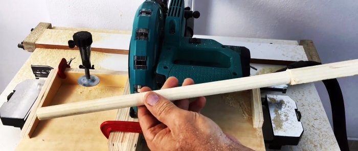 Kaip pasidaryti kaiščius ar apvalias lazdeles su įstrižiniu pjūklu