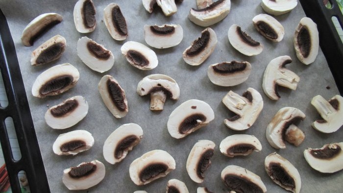 Bagaimana untuk mengeringkan champignons tanpa pengering