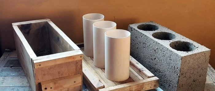 So erstellen Sie eine einfache Form zum Gießen von Zementblöcken aus Brettern und PVC-Rohren