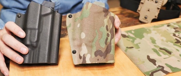 How to cover a textured surface with camouflage fabric using the example of a holster