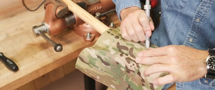 How to cover a textured surface with camouflage fabric using the example of a holster