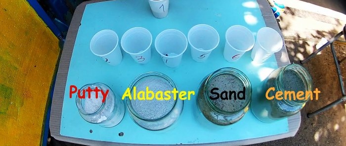 I hvilke proporsjoner bør kitt, sement, sand og alabaster blandes for å få en brannbestandig sammensetning?