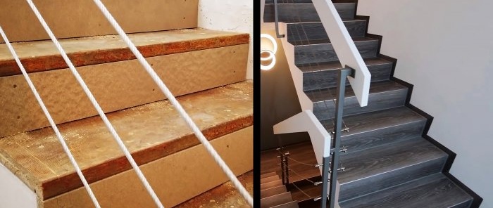 Cómo decorar bellamente una escalera de madera con baldosas vinílicas