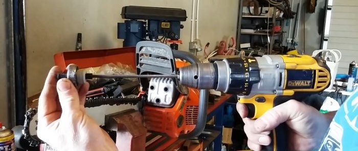 High-speed sharpening of a chainsaw chain using a drill