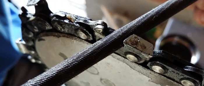 High-speed sharpening of a chainsaw chain using a drill