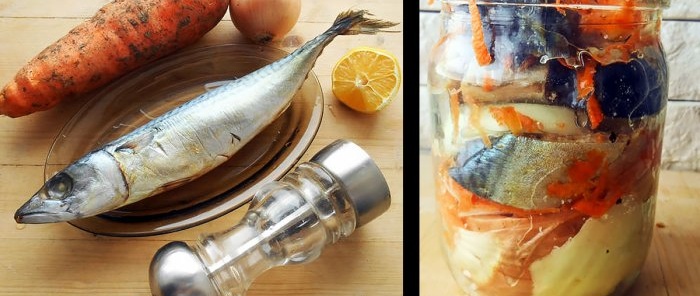Makréla egy üvegben zöldségekkel a mikrohullámú sütőben mindössze 15 perc alatt