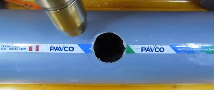 How to glue a thin PVC pipe into a large one without a tee