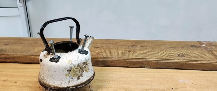 Magandang ideya kung paano gumawa ng portable stove mula sa lumang kettle