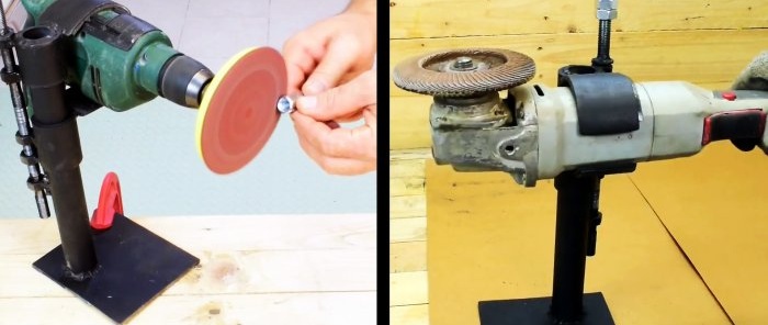 Sådan laver du et nyttigt stativ til en vinkelsliber og en boremaskine af tilgængelige materialer