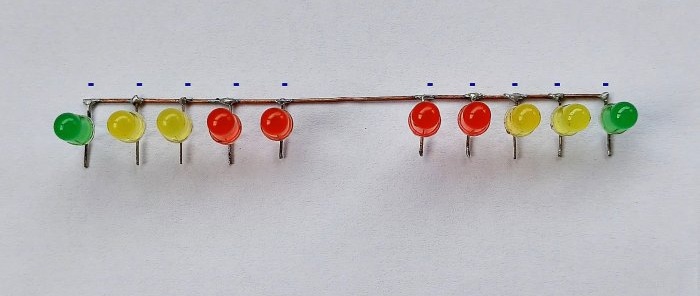 Jelszint-jelzők tranzisztorok és mikroáramkörök nélküli LED-eken