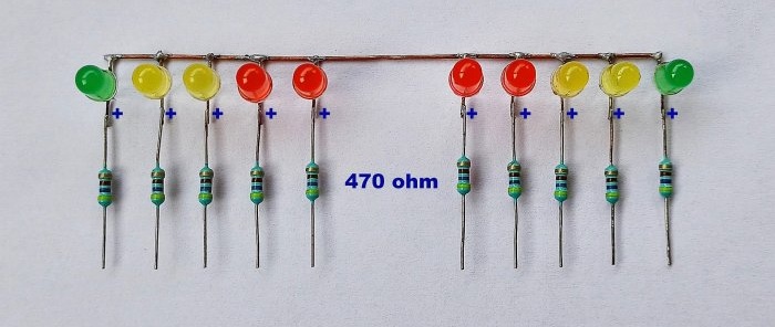 Transistör ve mikro devre içermeyen LED'lerde sinyal seviyesi göstergeleri