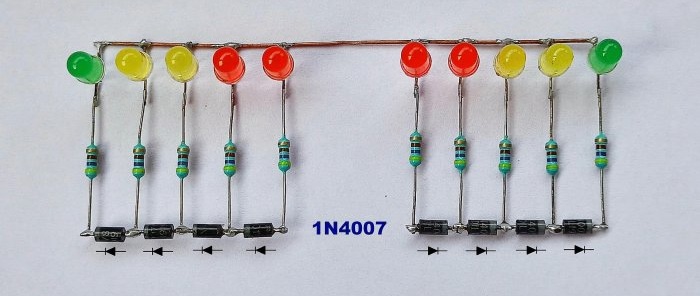 Indicatori di livello del segnale su LED senza transistor e microcircuiti