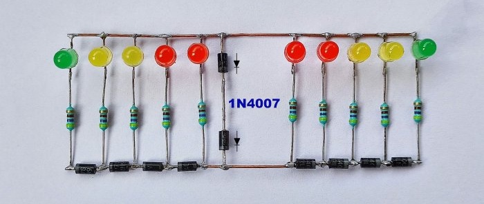 Indicatori di livello del segnale su LED senza transistor e microcircuiti