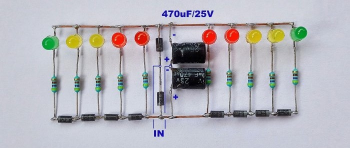 Signalnivåindikatorer på lysdioder uten transistorer og mikrokretser