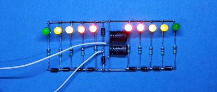 Mga tagapagpahiwatig ng antas ng signal sa mga LED na walang transistors at microcircuits
