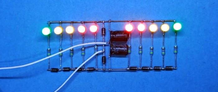 Signalniveauindikatorer på LED'er uden transistorer og mikrokredsløb