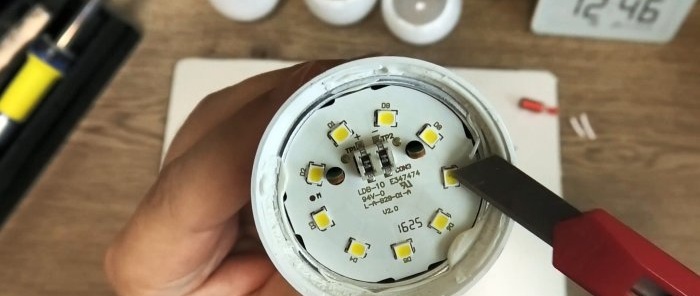 Grundlæggende instruktioner om, hvordan man reparerer en LED-lampe uden at udskifte dele