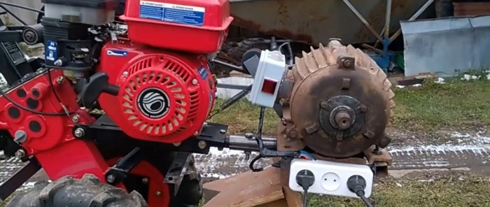 Hogyan szereljünk fel egy mögöttes traktort 220 V-os generátor funkcióval