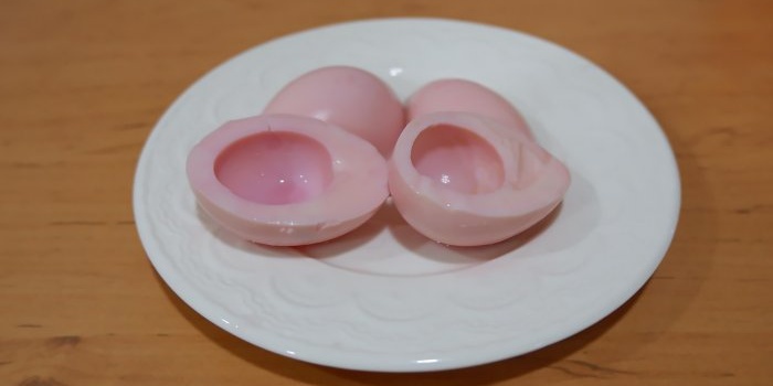 Pink deviled eggs